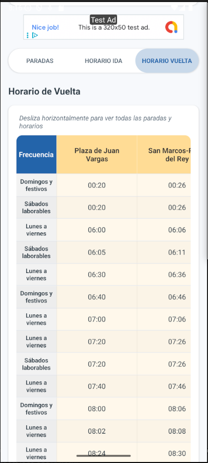 Horarios detallados