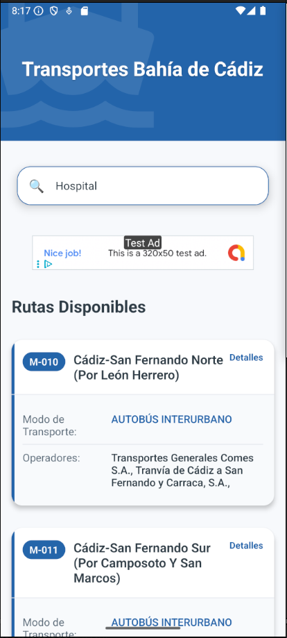 Pantalla principal de la aplicación